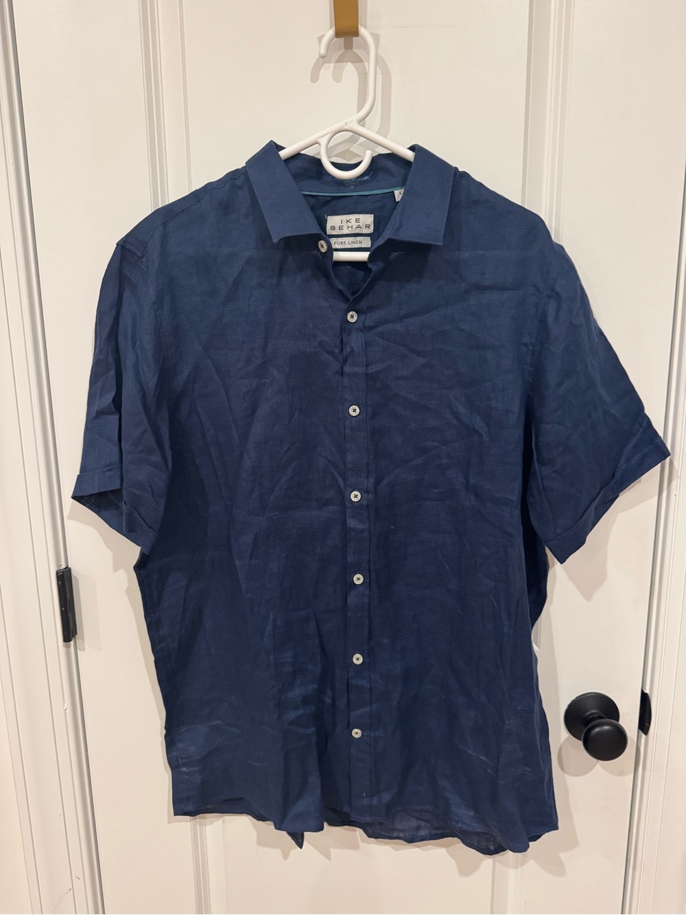 Ike Behar Navy Short-Sleeve Linen Button-Up Shirt